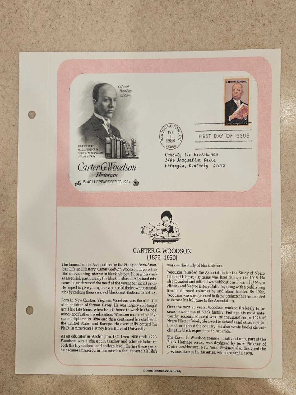 RARE COLLECTIBLE USPS 1ST DAY ISSUE COVER CARTER WOODSON BLACK HERITAGE STAMP